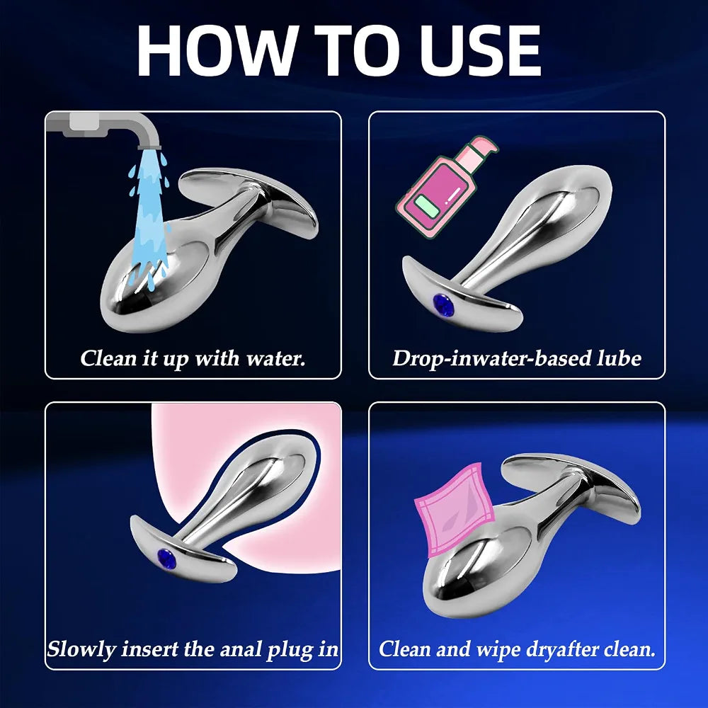 3-Piece Jewel Anal Plug Starter Kit for Beginners - Blue