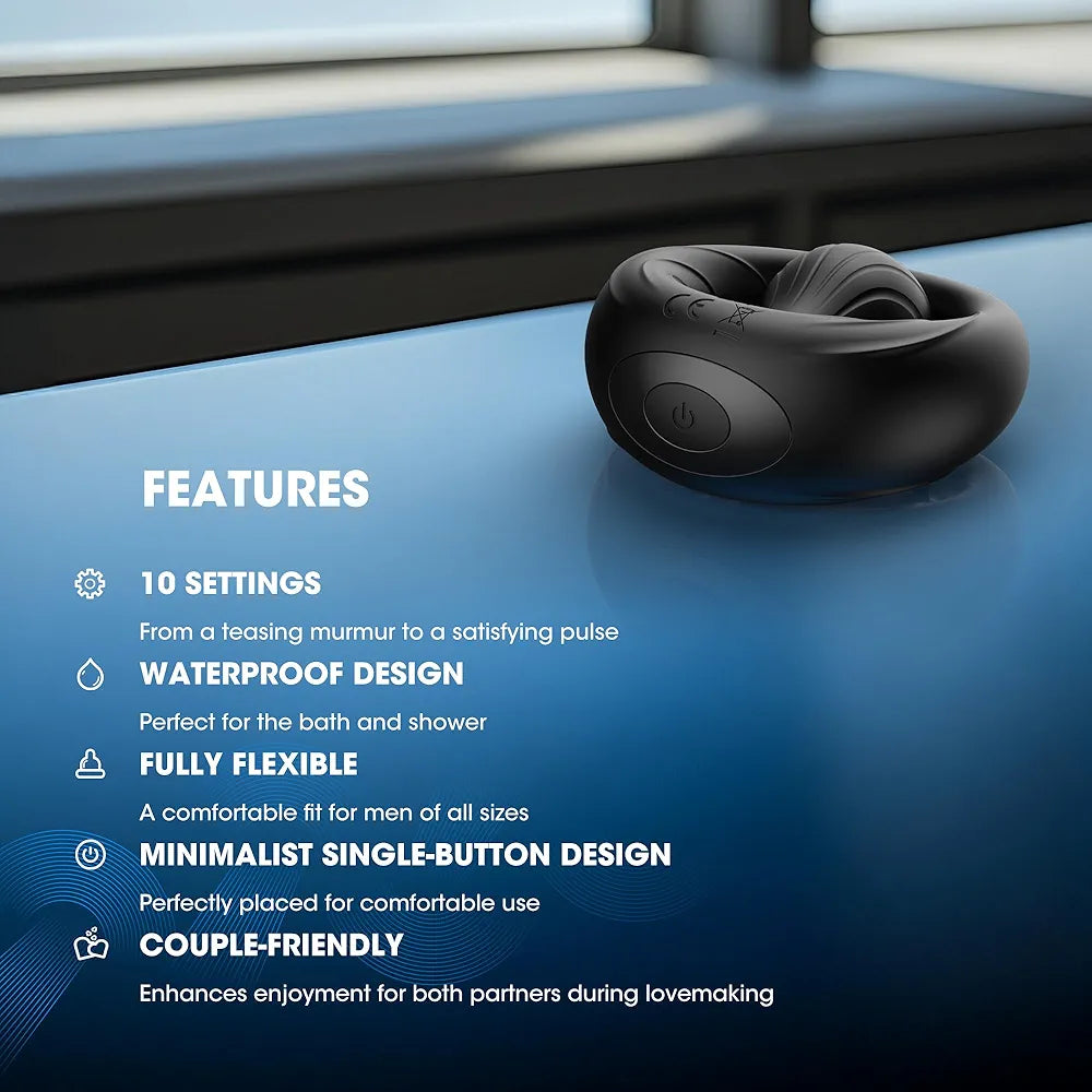 10-Mode Flexible Dual-Stimulation Vibrating Penis Ring for Couples