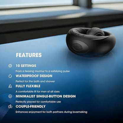 10-Mode Flexible Dual-Stimulation Vibrating Penis Ring for Couples