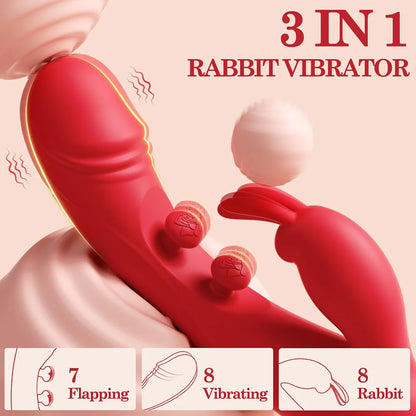 Dual-Stimulation Rabbit Vibrator with 7 Flapping and 16 Vibration Modes for Clitoral and G-Spot Pleasure
