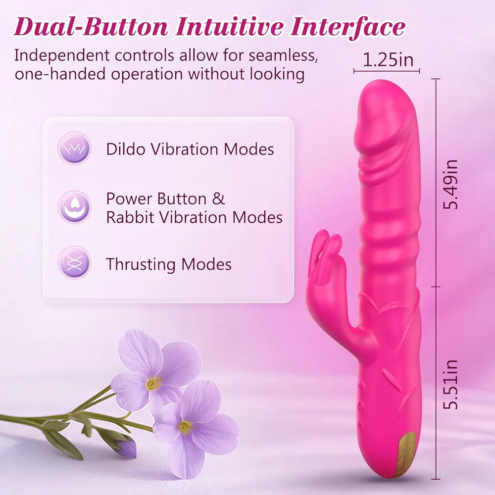 Premium Rechargeable Thrusting Rabbit Vibrator with 10 Vibration Patterns and 3 Thrusting Modes, Waterproof Silicone G-Spot and Clitoral Stimulator
