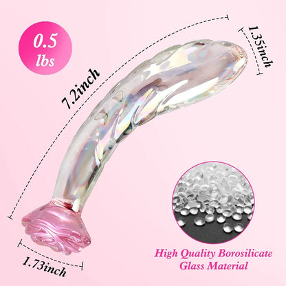 7.2 Inch Rainbow Glass Anal Dildo & Butt Plug - Rose-Shaped Monster Design for Beginners, Clitoral, G-Spot Stimulation - Unisex Couples Sex Toy