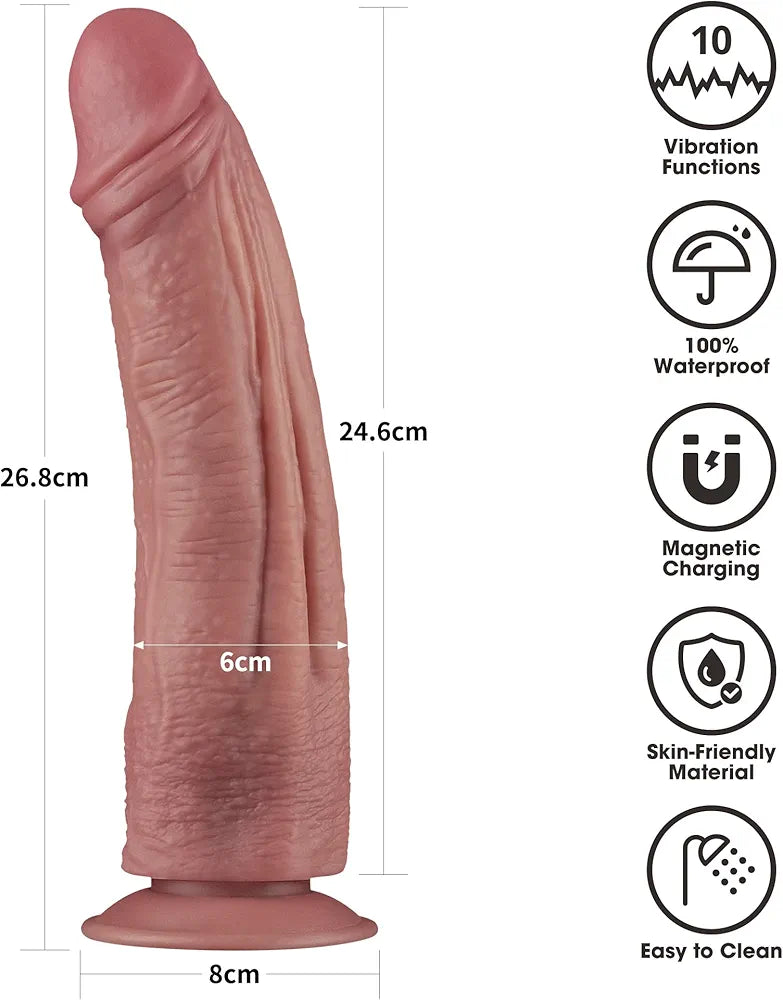 10.5" Realistic Vibrating Fantasy Dildo with Suction Cup and 10 Vibration Modes for G-Spot Stimulation
