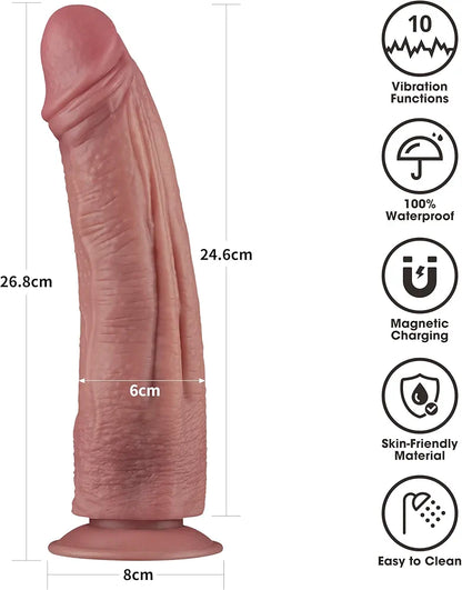 10.5" Realistic Vibrating Fantasy Dildo with Suction Cup and 10 Vibration Modes for G-Spot Stimulation