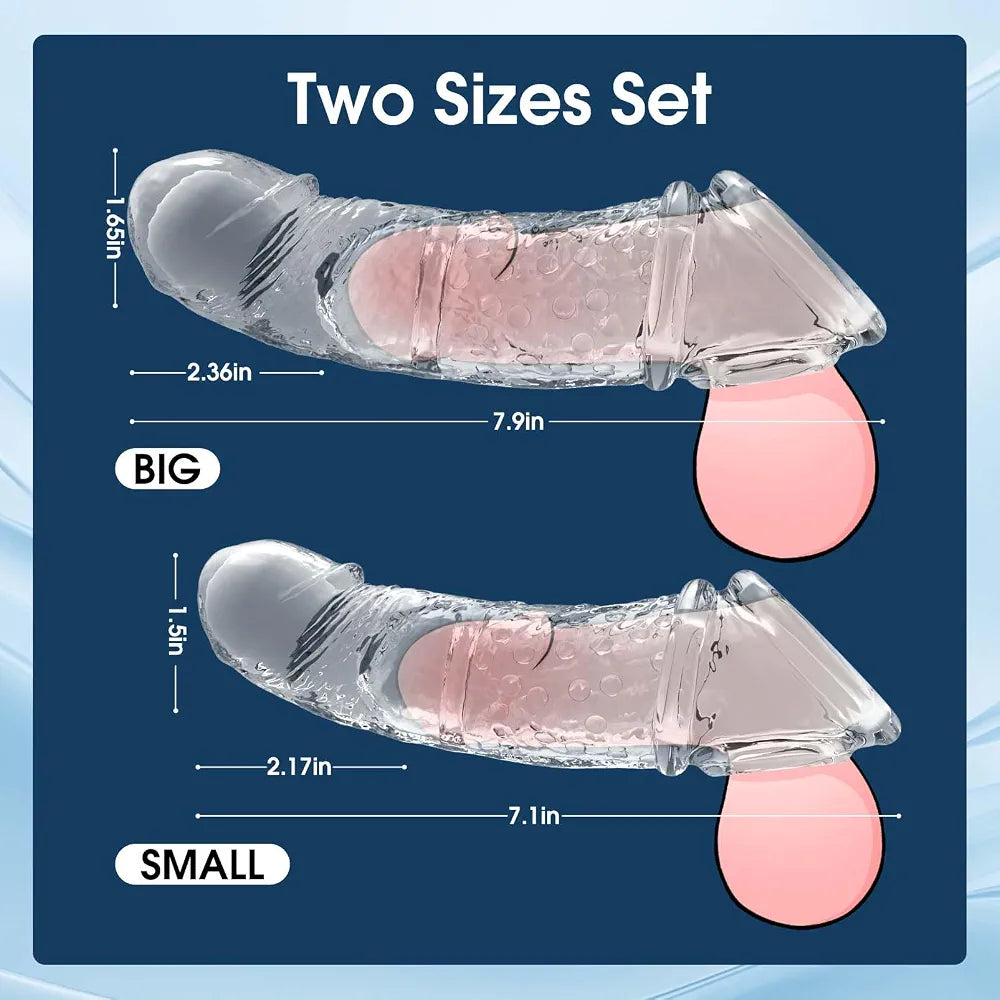 Vibrating Penis Sleeve for Couples – Adds Girth & Length, Remote Control Vibrations, Elastic Fit for Enhanced Intimacy, 2 Sets