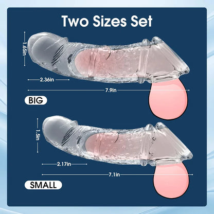 Vibrating Penis Sleeve for Couples – Adds Girth & Length, Remote Control Vibrations, Elastic Fit for Enhanced Intimacy, 2 Sets