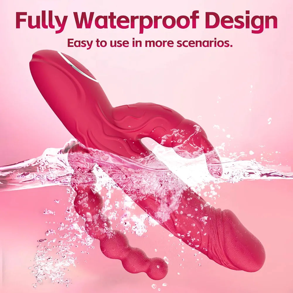 3-in-1 Rabbit G-Spot Vibrator with Anal Beads and 10 Vibration Modes - Silicone Clitoral and Nipple Stimulator for Women