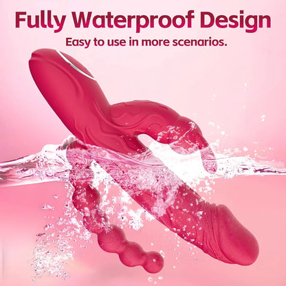 3-in-1 Rabbit G-Spot Vibrator with Anal Beads and 10 Vibration Modes - Silicone Clitoral and Nipple Stimulator for Women