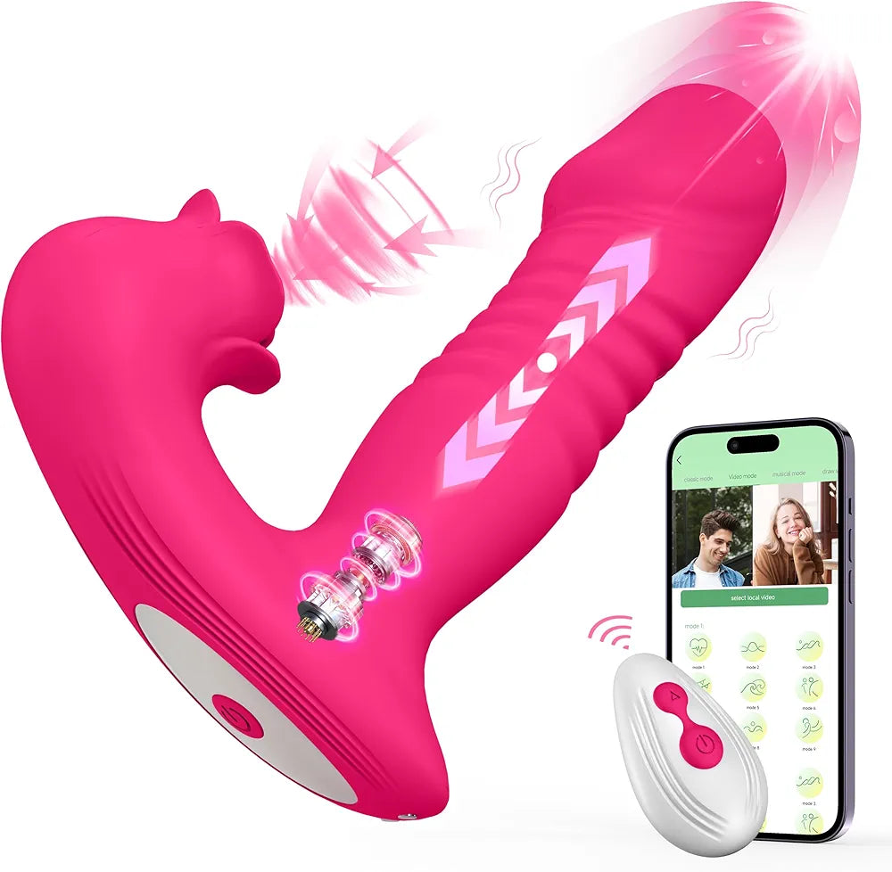 Upgraded Rose-Shaped G-Spot and Clitoral Vibrator with 9 Thrusting and Suction Modes