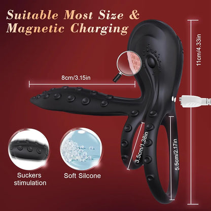 Octopus-Style Vibrating Penis Sleeve with 10 Modes for Enhanced Couples Stimulation