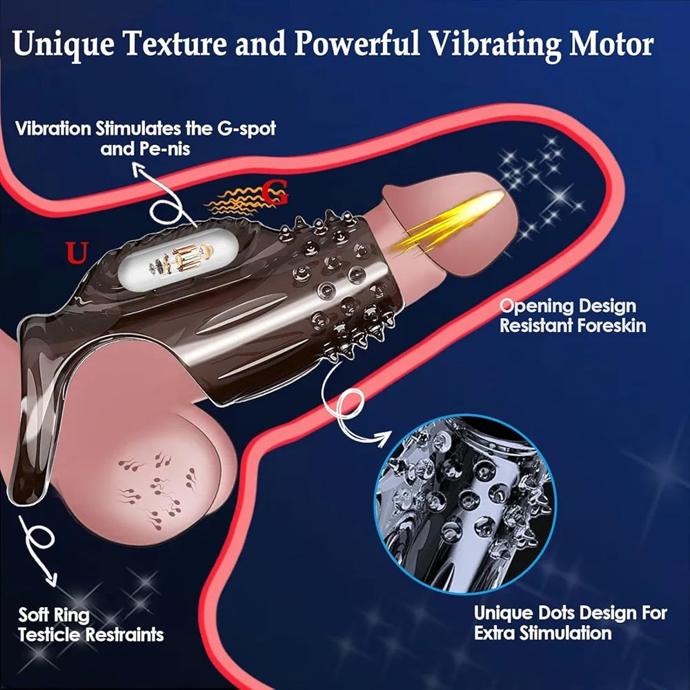 2-Piece Vibrating Penis Extender and Textured Cock Ring Set for Enhanced Erection and Stimulation