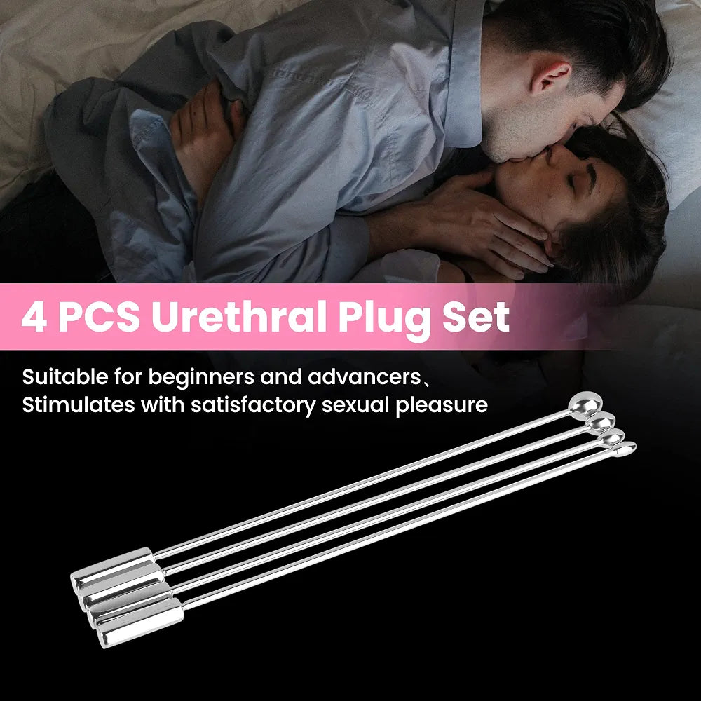Beauty7 4-Piece Stainless Steel Beaded Urethral Sound Dilator Set for Beginners