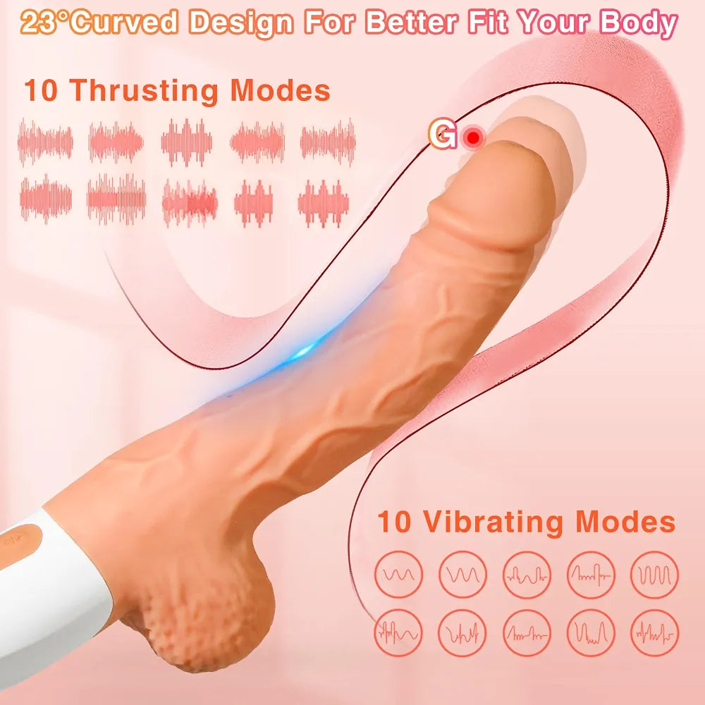 Realistic Silicone Thrusting Dildo with 10 Vibration Modes and Remote Control for G-Spot and Clitoral Stimulation