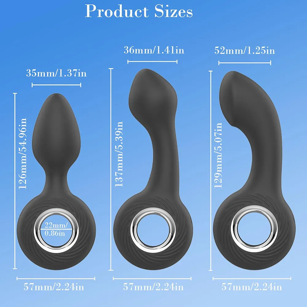 12-Mode Vibrating Anal Bead Training Kit - 3-Piece Silicone Prostate Massager Set for Beginners and Advanced Users