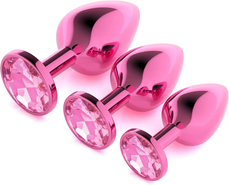 3-Piece Luxury Jewel-Base Metal Anal Plug Set for Beginners and Advanced Play