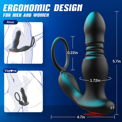 Advanced Remote-Controlled Prostate Massager with Thrusting Vibration and Cock Ring