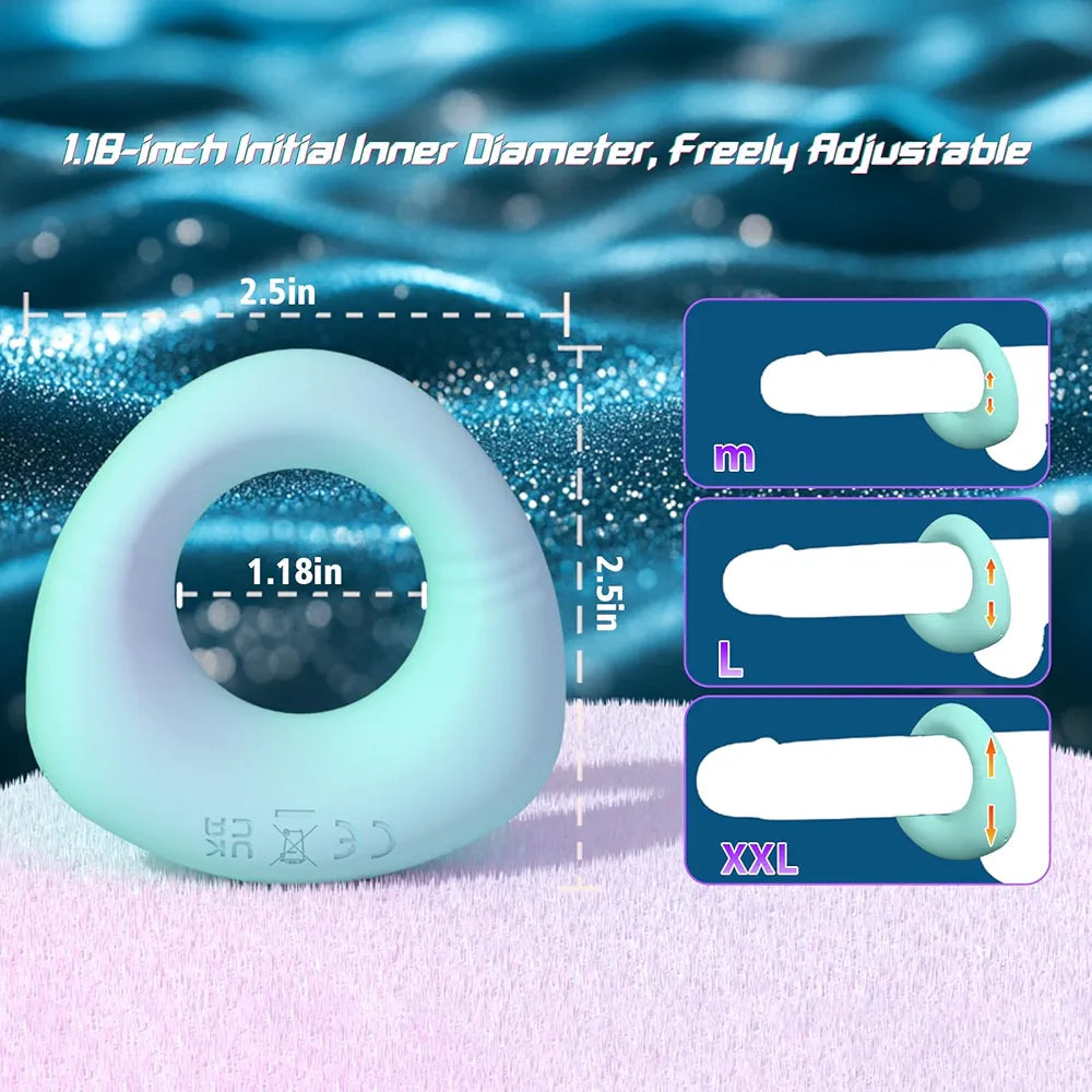 HOESDIK Rechargeable Silicone Vibrating Cock Ring with App Control and 10 Vibration Modes