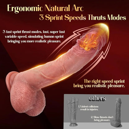 Mrgras 8.5-Inch Realistic Thrusting Dildo Vibrator with Suction Cup, 3 Pulsation and 5 Vibration Modes, Liquid Silicone