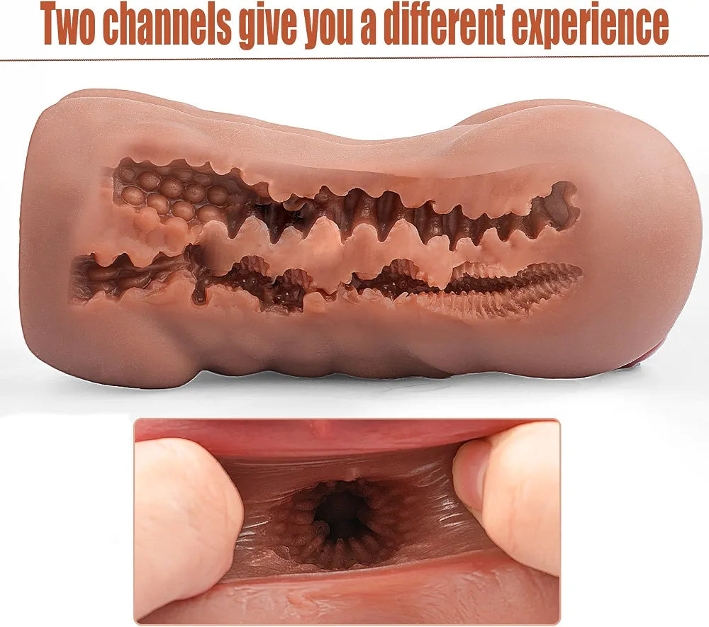 Realistic 2-in-1 Dual-Channel Male Masturbator with Vagina and Anal Simulation