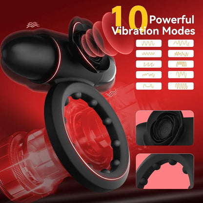Premium Dual-Stimulation Vibrating Penis Ring with Detachable Bullet Massager