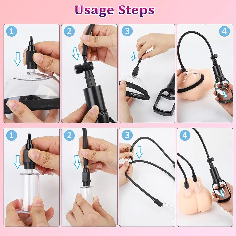 4-Cup Vacuum Suction Pump Set for Nipple and Clitoral Stimulation
