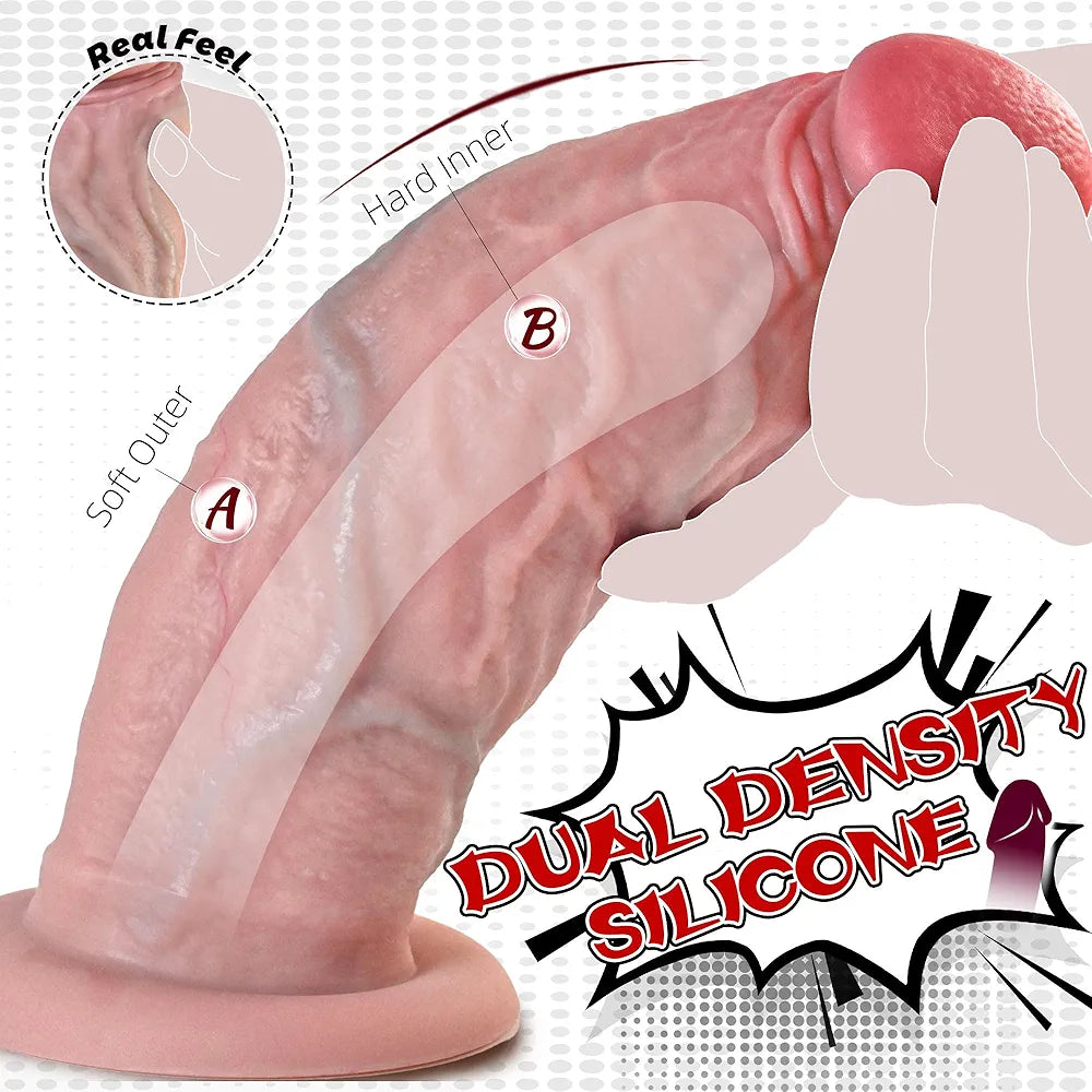 7.5-Inch Realistic Curved Silicone Dildo with 2.5-Inch Diameter and Strong Suction Cup for Hands-Free G-Spot and Anal Stimulation