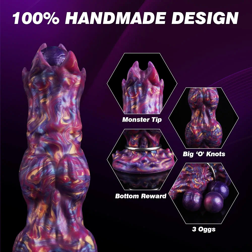 10-Inch Fantasy Monster Ovipositor Dildo with 4 Eggs, Inflatable Knot, and Suction Cup Base