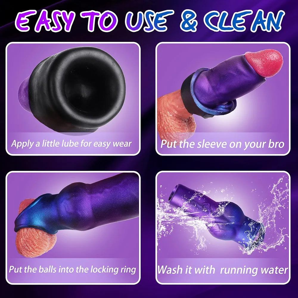 Reusable Silicone Penis Girth Enhancer and Delay Sleeve with Integrated Cock Ring