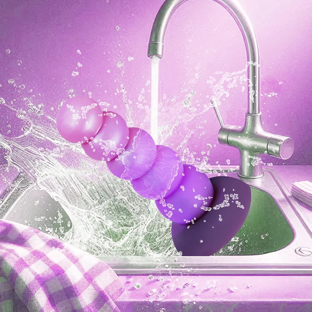 Silicone Realistic Anal Beads with Suction Cup - Flexible Prostate and G-Spot Stimulator