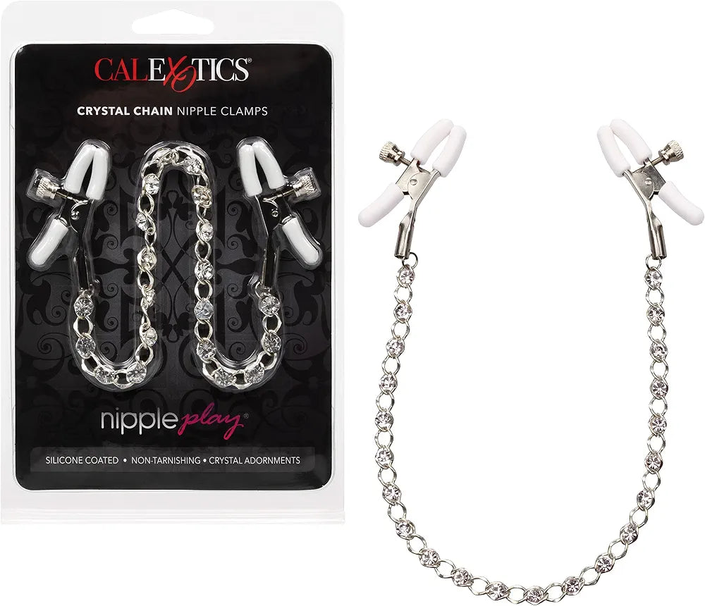 Crystal-Embellished Adjustable Tension Nipple Clamps with Silver Chain