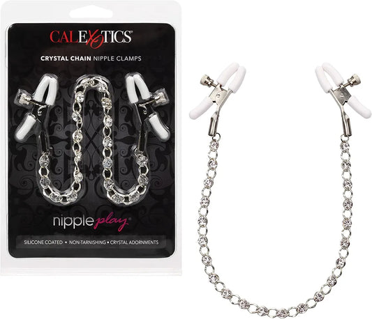 Crystal-Embellished Adjustable Tension Nipple Clamps with Silver Chain