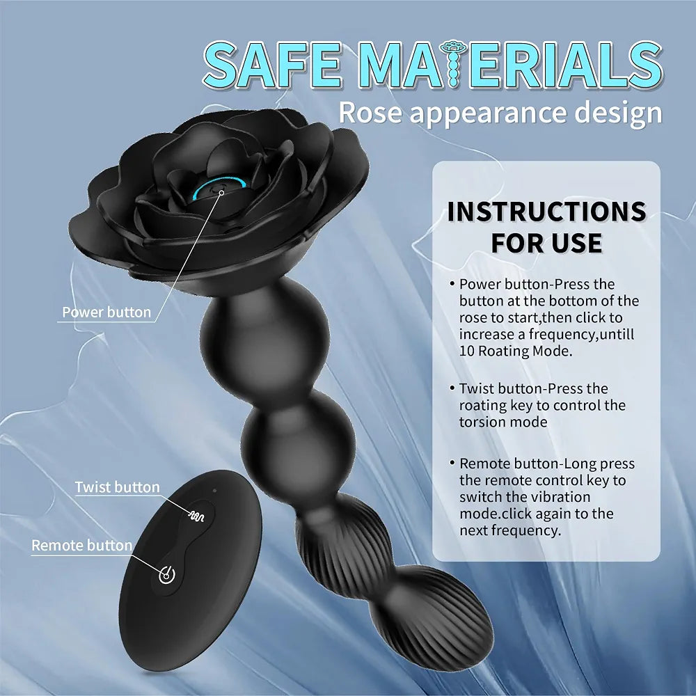 Premium Silicone Remote-Controlled Vibrating Anal Plug with 10 Rotation Modes