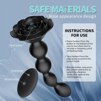 Premium Silicone Remote-Controlled Vibrating Anal Plug with 10 Rotation Modes