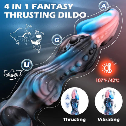9.72" Fantasy Dragon Monster Dildo with Suction Cup, Heating, and Vibration - Silicone Anal Toy