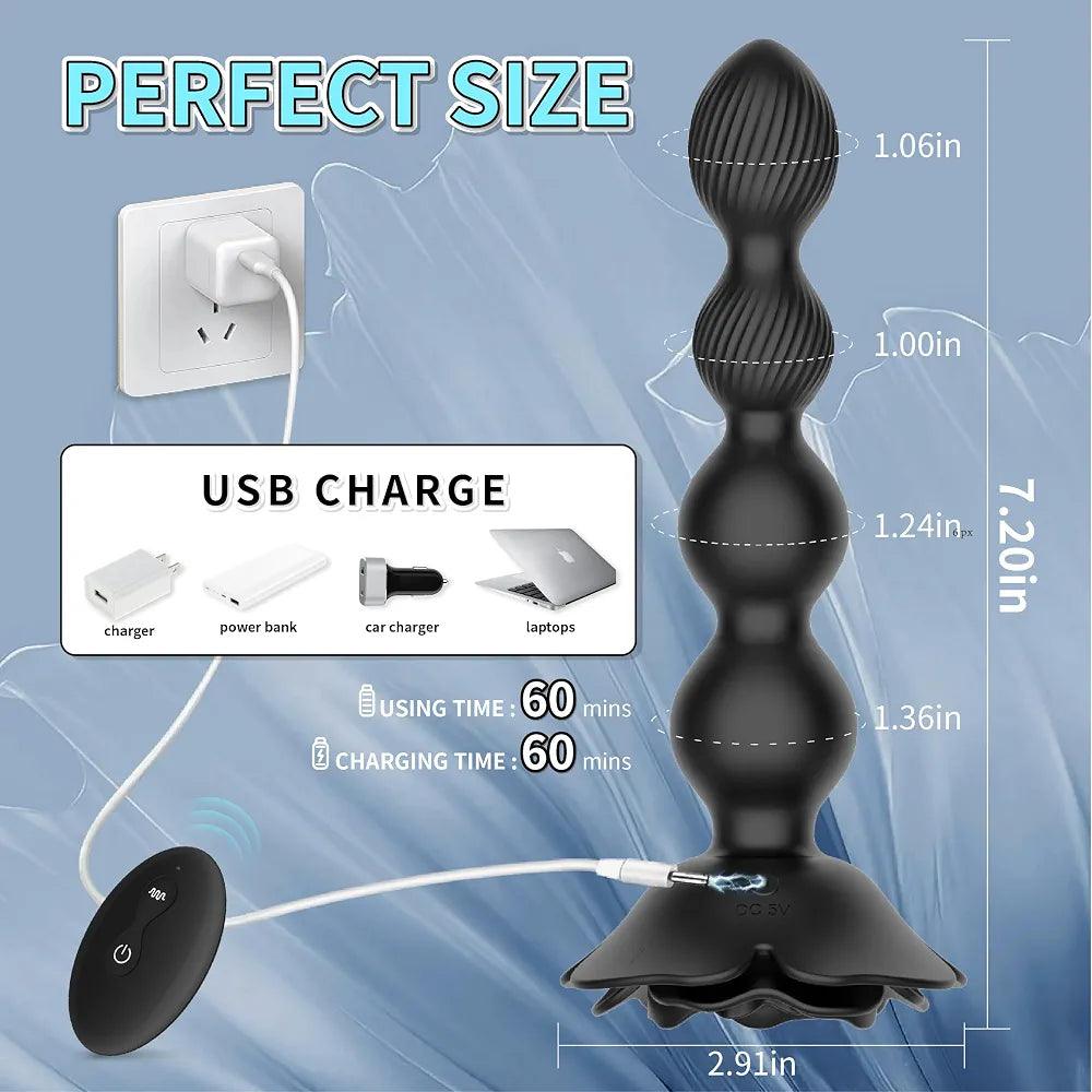 Premium Silicone Remote-Controlled Vibrating Anal Plug with 10 Rotation Modes