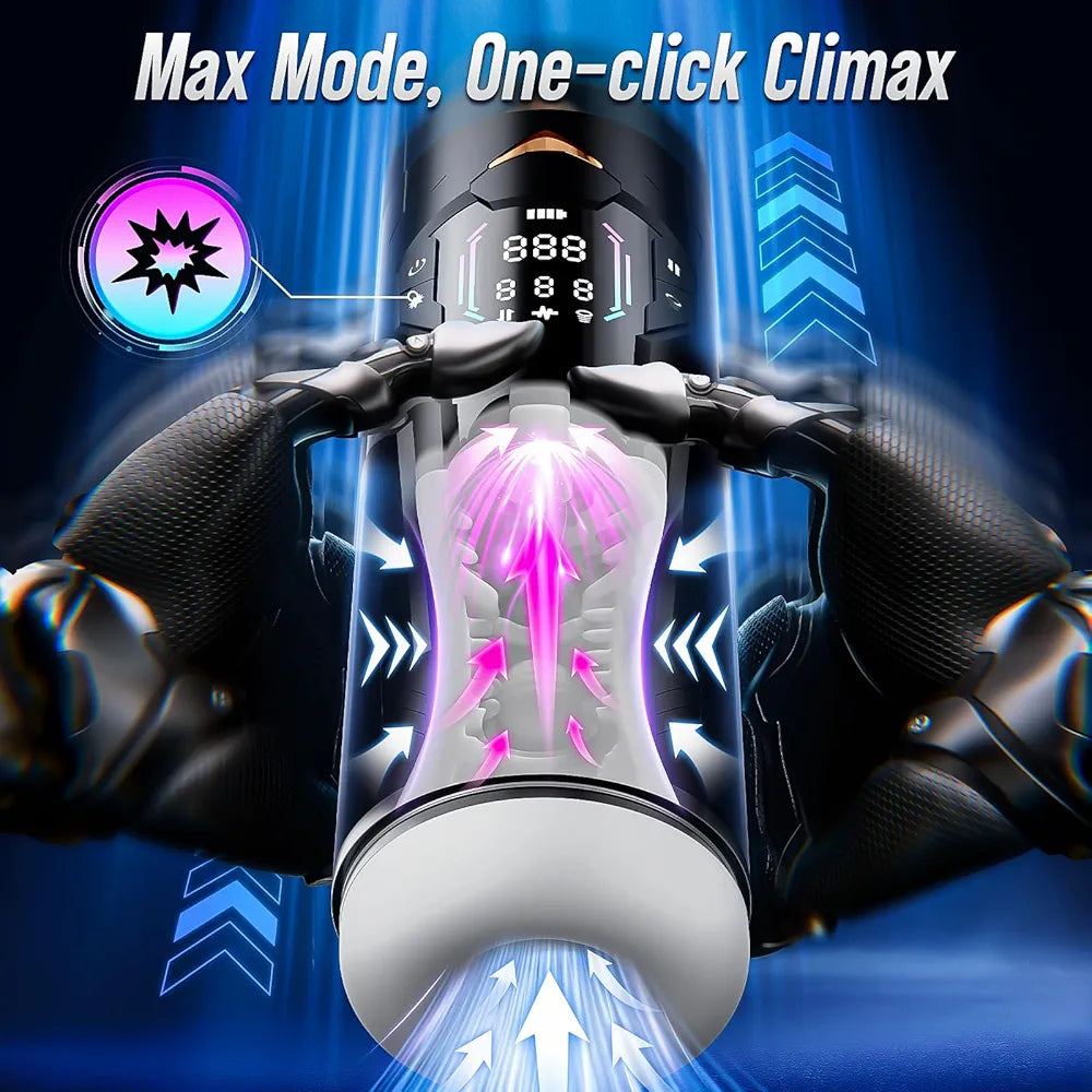 Uoffile AI-Powered Interactive Male Masturbator with 8 Vibration, Suction, and Thrusting Modes, LCD Display, and Suction Base