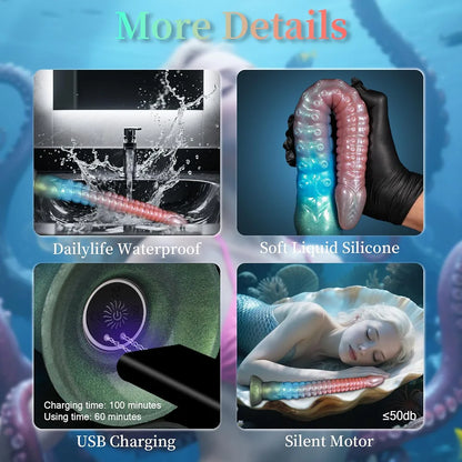 12.2" Fantasy Monster Tentacle Dildo with 10-Speed Remote Control Vibration, Waterproof Silicone Anal and G-Spot Massager for Couples