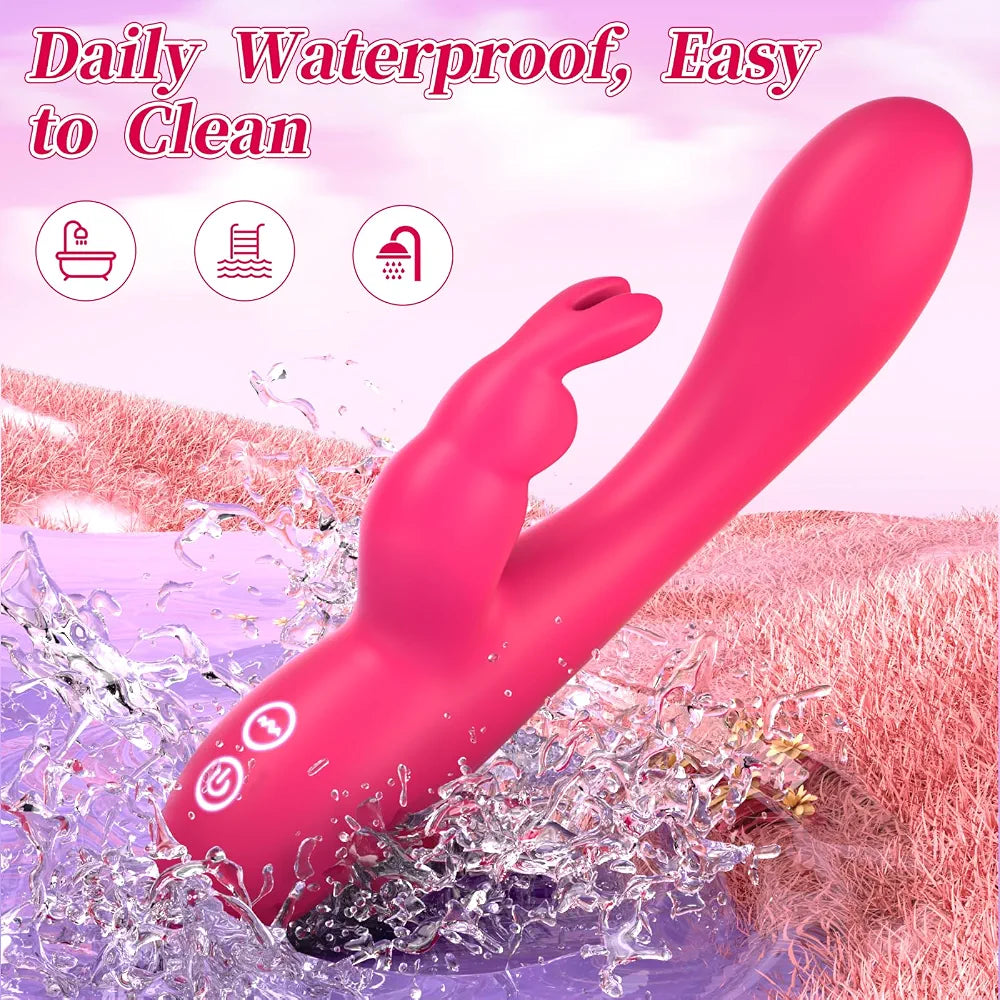 Dual-Action Rabbit G-Spot and Clitoral Vibrator - 10-Mode Waterproof Silicone Sex Toy for Women