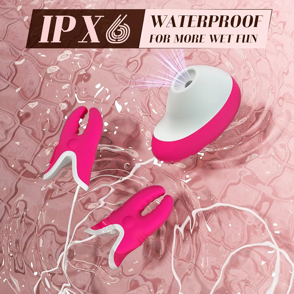 Rechargeable Waterproof Clitoral Suction Vibrator and Adjustable Nipple Clamps Set