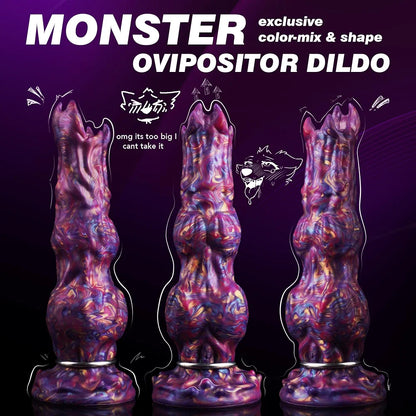 10-Inch Fantasy Monster Ovipositor Dildo with 4 Eggs, Inflatable Knot, and Suction Cup Base