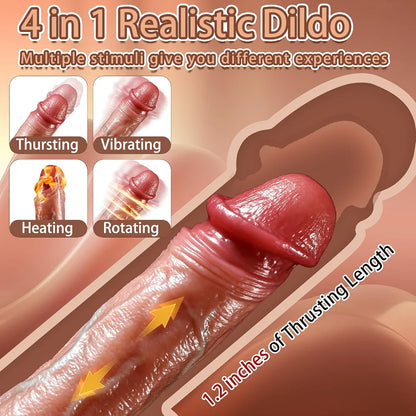 Realistic 5-Mode Thrusting & Rotating Heating Dildo with 9 Vibration Settings and Remote Control