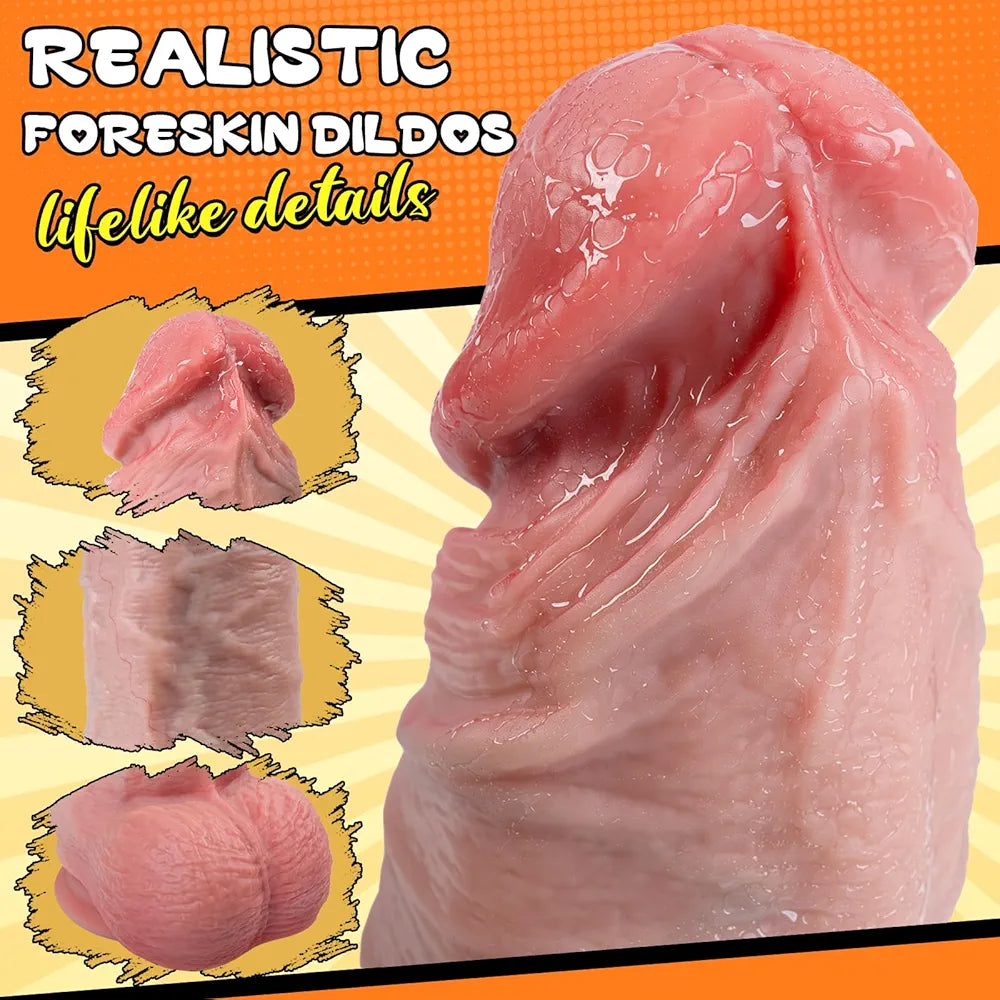 13-Inch Realistic Silicone Dildo with Movable Foreskin, 3.5-Inch Diameter XXXL Suction Cup Toy for Advanced Anal Play