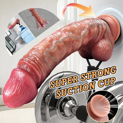 8.46-Inch Realistic Silicone Vibrating Dildo with Suction Cup and 10 Vibration Modes