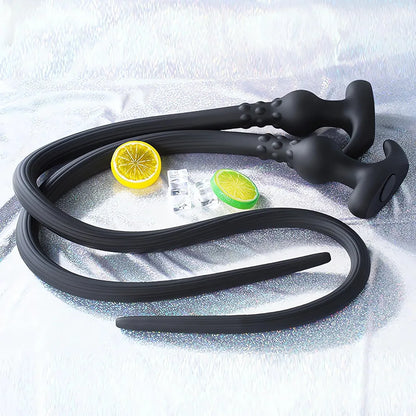 Realistic Flexible Silicone Anal Plug and Enema Douche Kit for Prostate and G-Spot Stimulation