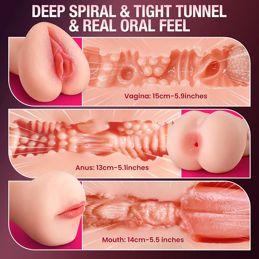 Triple-Texture TPE Male Masturbator - Soft Stretchy Handheld Stroker for Penis Training