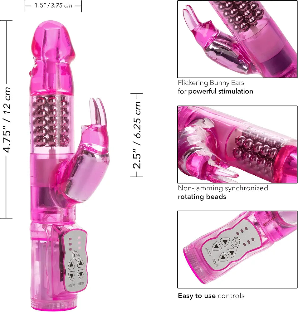 CalExotics Waterproof Jack Rabbit Rotating Shaft Rabbit Vibrator for Couples - Pink