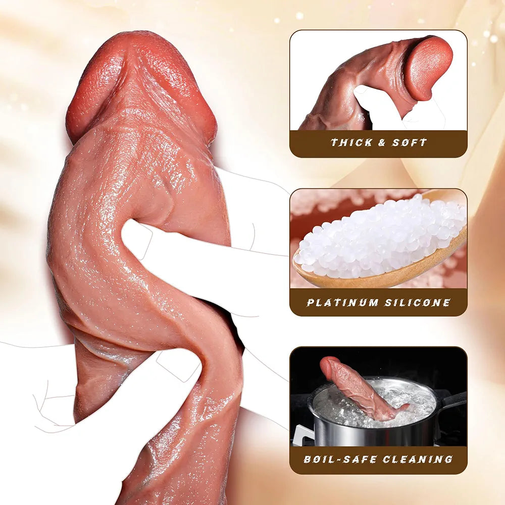 Realistic Platinum Silicone Thrusting & Vibrating Dildo with Heating Modes - 10 Vibration Patterns, 3 Thrusting Speeds, G-Spot & Anal Stimulation
