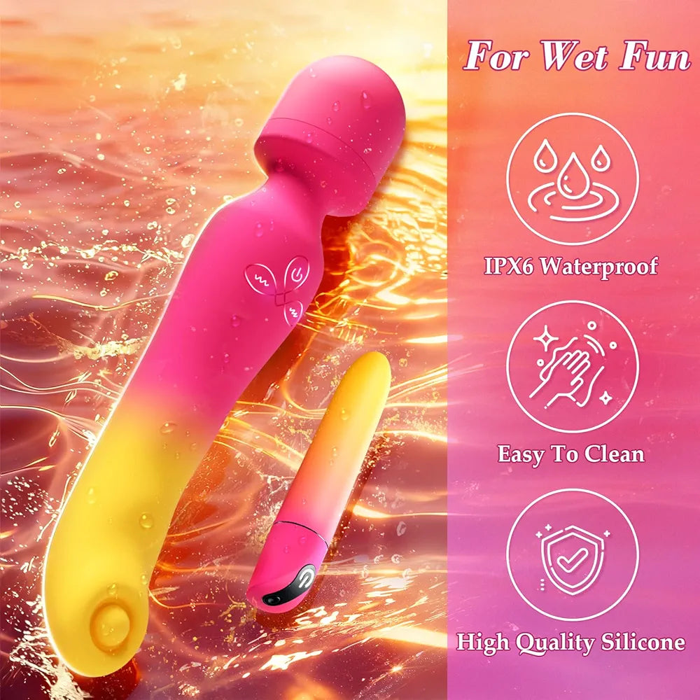 Dual-Action Wand and Bullet Vibrator Set with 14 Stimulation Modes for Couples