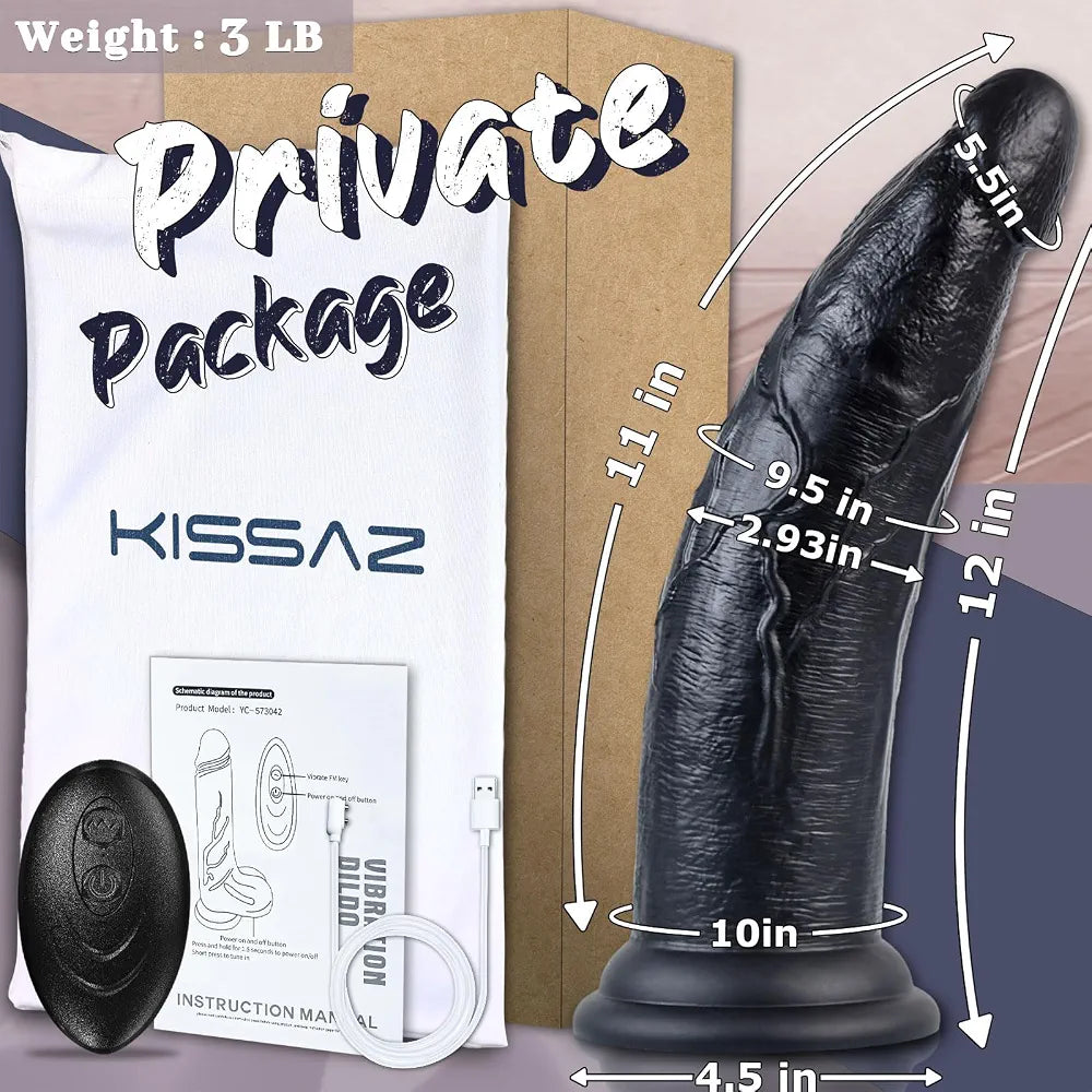 12-Inch Dual-Density Silicone Vibrating Dildo with Suction Cup and 7 Vibration Modes