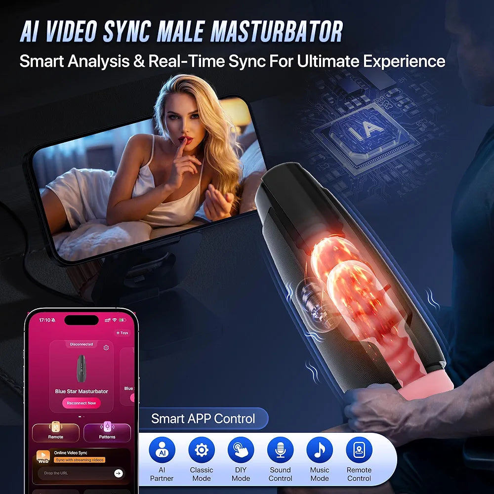 AI-Powered Interactive Male Masturbator with App Control, 360° Heating, 7 Vibration Modes, and Silent Motor